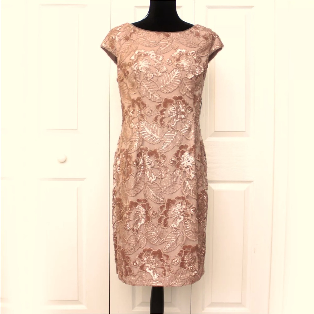 Alex Evenings Rose Gold Lace and Sequin Sheath Dress